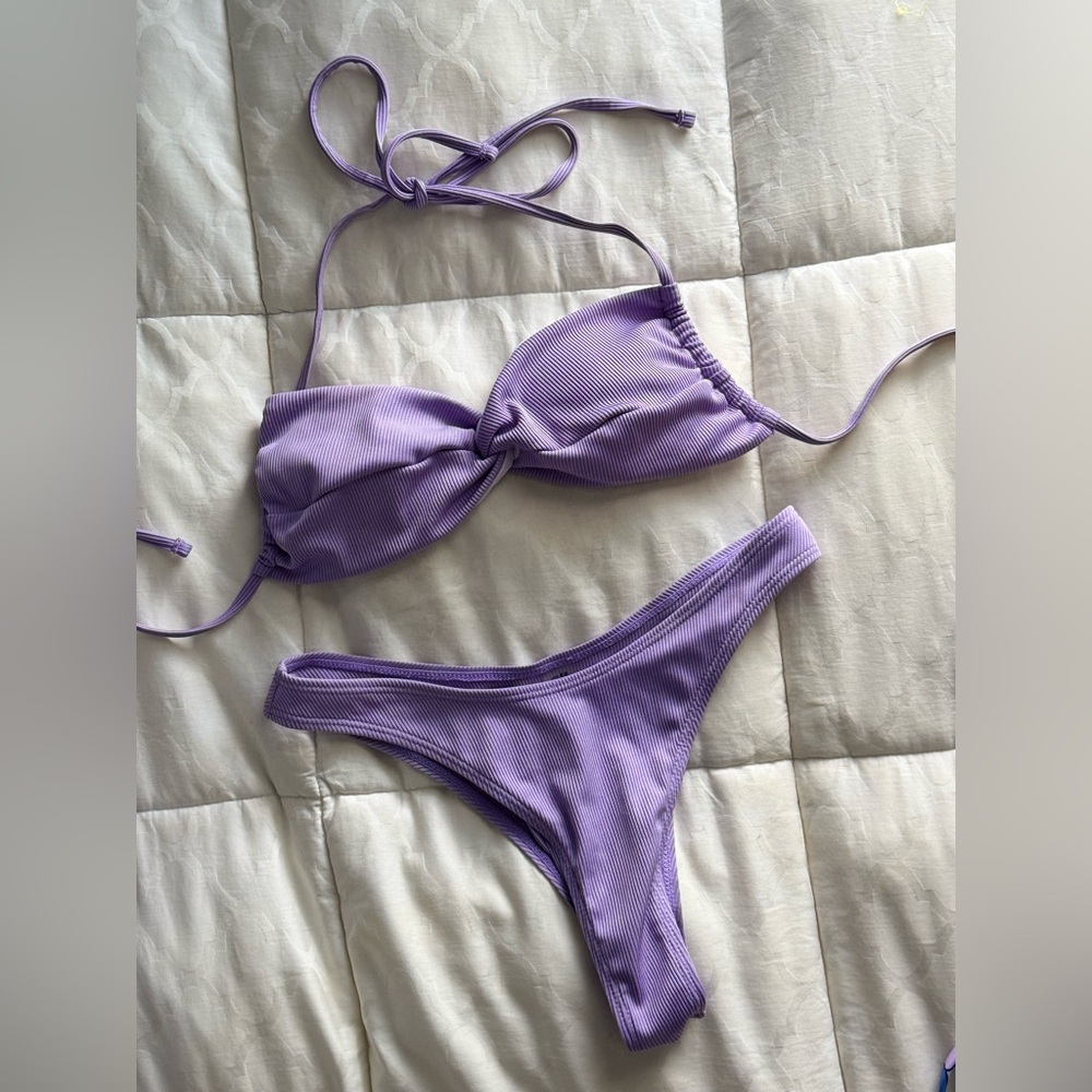 Purple Ribbed Bikini Set